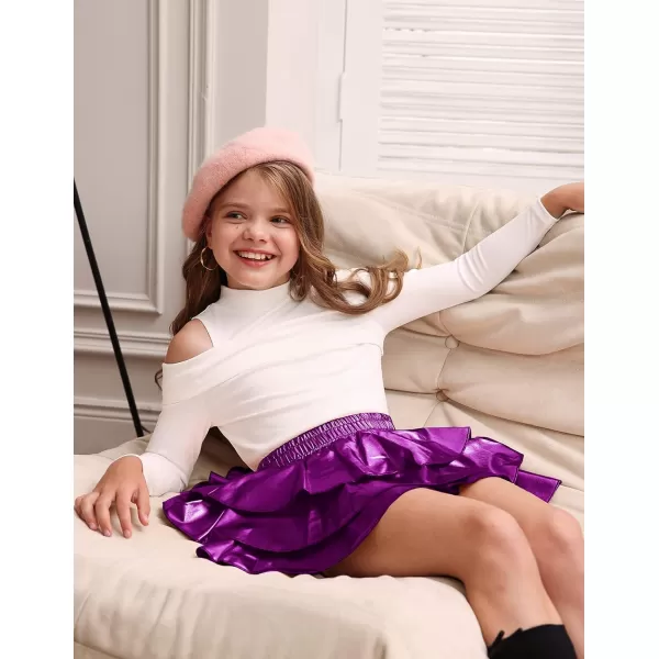 GRACE KARIN Girls Metallic Skirt 3Layer Ruffle Skirt for Girls 514YPurple