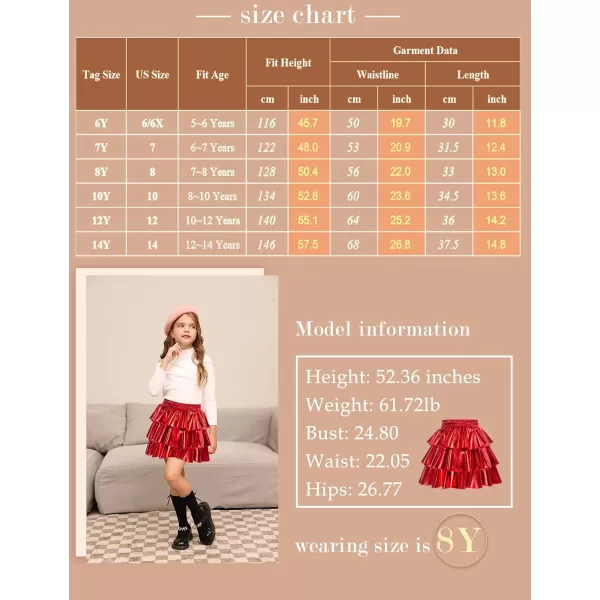 GRACE KARIN Girls Metallic Skirt 3Layer Ruffle Skirt for Girls 514YRed