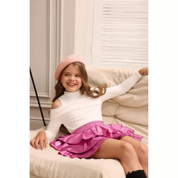 GRACE KARIN Girls Metallic Skirt 3Layer Ruffle Skirt for Girls 514YRose Pink