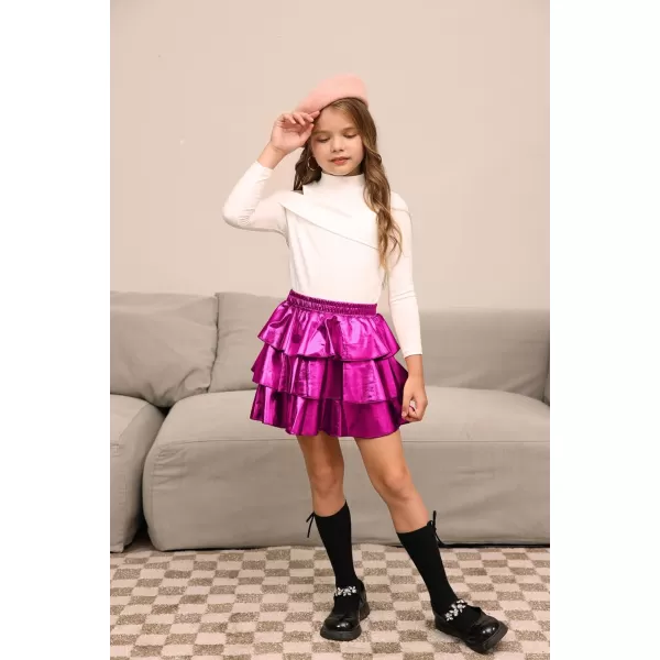 GRACE KARIN Girls Metallic Skirt 3Layer Ruffle Skirt for Girls 514YRose Purple