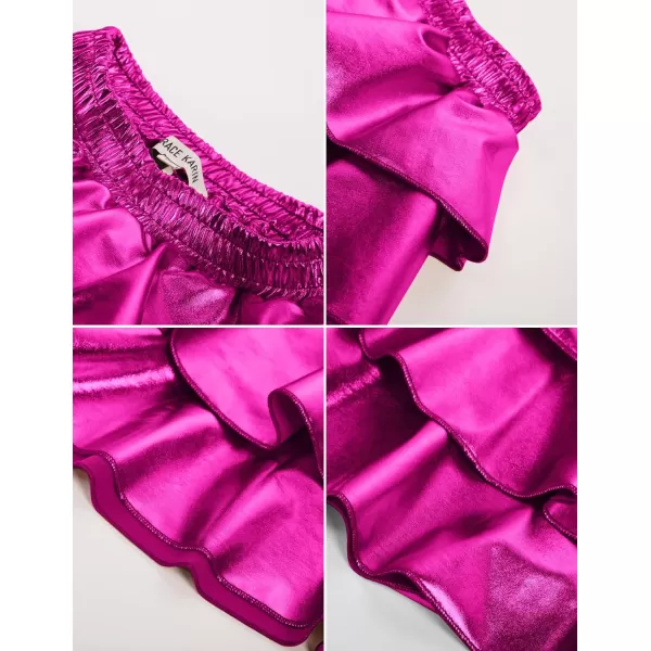 GRACE KARIN Girls Metallic Skirt 3Layer Ruffle Skirt for Girls 514YRose Purple