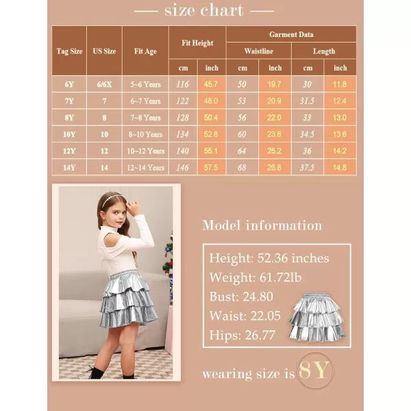 GRACE KARIN Girls Metallic Skirt 3Layer Ruffle Skirt for Girls 514YSilver