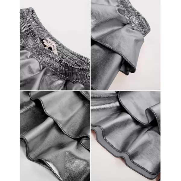 GRACE KARIN Girls Metallic Skirt 3Layer Ruffle Skirt for Girls 514YSilver Gray