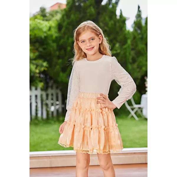 GRACE KARIN Girls Metallic Skirt Shiny Ruffle Tiered Flared Mini Skirts 612YApricot