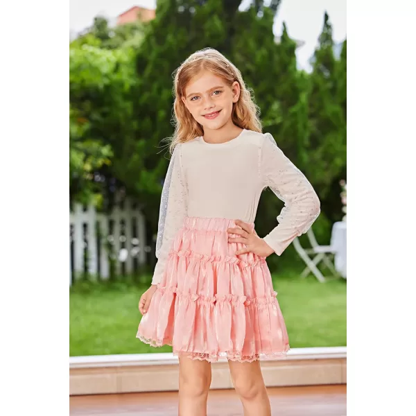 GRACE KARIN Girls Metallic Skirt Shiny Ruffle Tiered Flared Mini Skirts 612YLight Pink