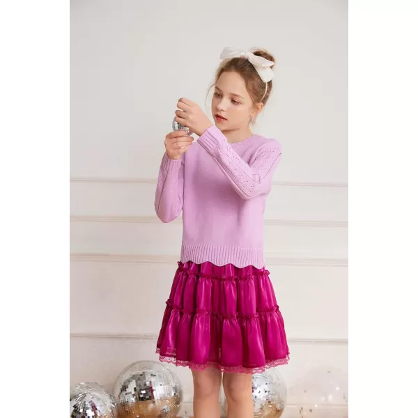 GRACE KARIN Girls Metallic Skirt Shiny Ruffle Tiered Flared Mini Skirts 612YViolet Red