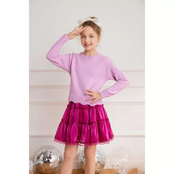 GRACE KARIN Girls Metallic Skirt Shiny Ruffle Tiered Flared Mini Skirts 612YViolet Red