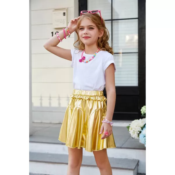 GRACE KARIN Girls Metallic Skirts Fashion Party Ruffle Skirt for Girls Size 512Gold