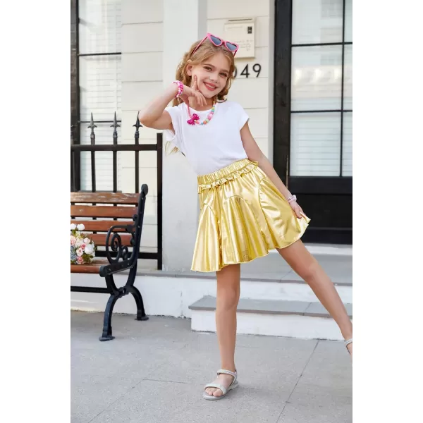 GRACE KARIN Girls Metallic Skirts Fashion Party Ruffle Skirt for Girls Size 512Gold