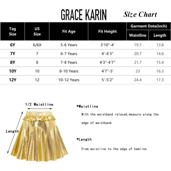 GRACE KARIN Girls Metallic Skirts Fashion Party Ruffle Skirt for Girls Size 512Gold