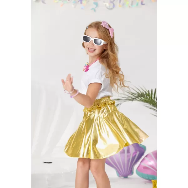 GRACE KARIN Girls Metallic Skirts Fashion Party Ruffle Skirt for Girls Size 512Gold