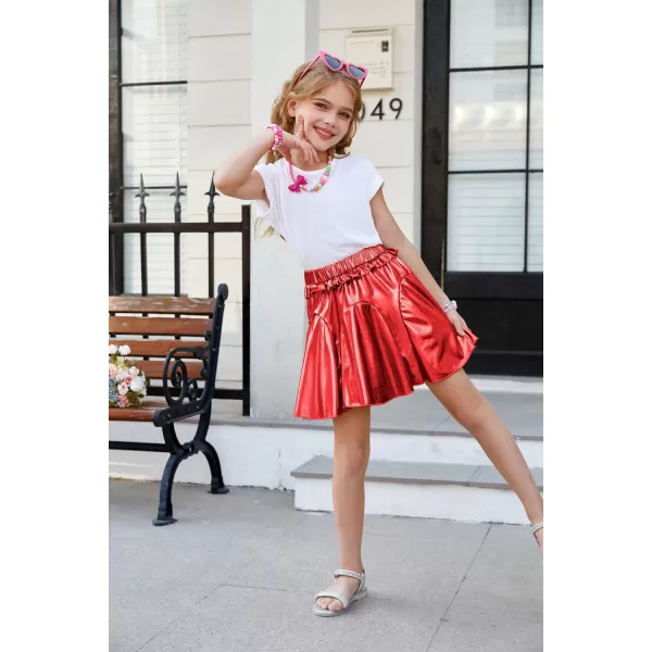 GRACE KARIN Girls Metallic Skirts Fashion Party Ruffle Skirt for Girls Size 512Red