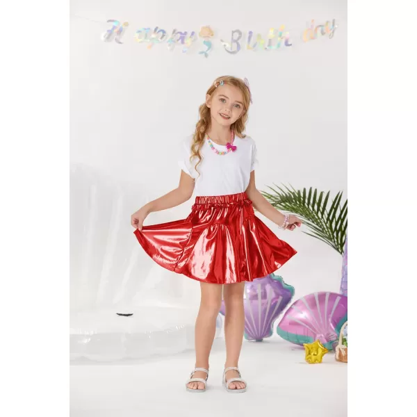 GRACE KARIN Girls Metallic Skirts Fashion Party Ruffle Skirt for Girls Size 512Red