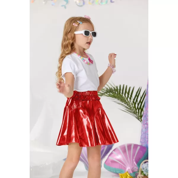 GRACE KARIN Girls Metallic Skirts Fashion Party Ruffle Skirt for Girls Size 512Red