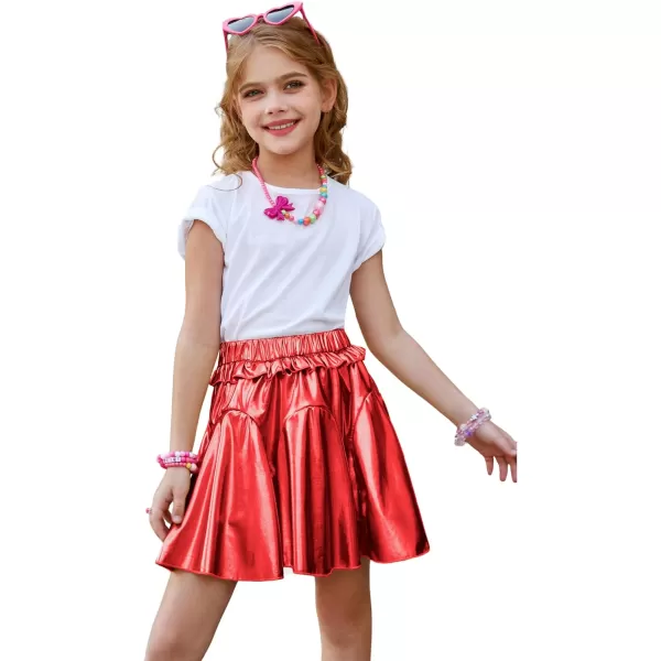 GRACE KARIN Girls Metallic Skirts Fashion Party Ruffle Skirt for Girls Size 512Red