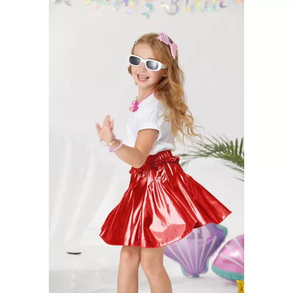 GRACE KARIN Girls Metallic Skirts Fashion Party Ruffle Skirt for Girls Size 512Red