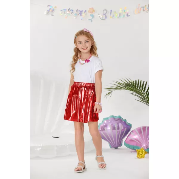 GRACE KARIN Girls Metallic Skirts Fashion Party Ruffle Skirt for Girls Size 512Red