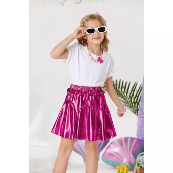 GRACE KARIN Girls Metallic Skirts Fashion Party Ruffle Skirt for Girls Size 512Rose Red