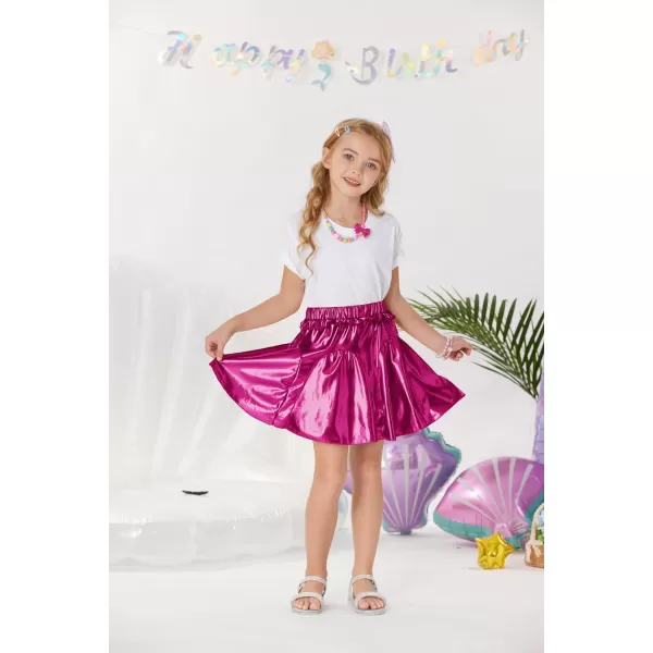 GRACE KARIN Girls Metallic Skirts Fashion Party Ruffle Skirt for Girls Size 512Rose Red