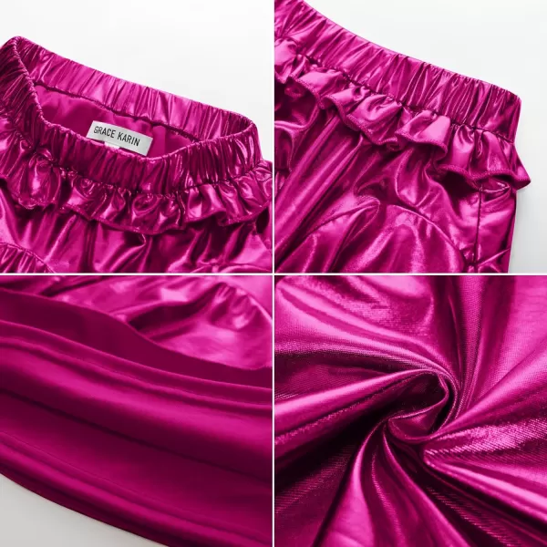 GRACE KARIN Girls Metallic Skirts Fashion Party Ruffle Skirt for Girls Size 512Rose Red