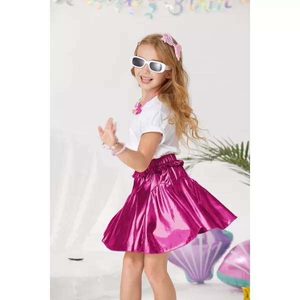 GRACE KARIN Girls Metallic Skirts Fashion Party Ruffle Skirt for Girls Size 512Rose Red