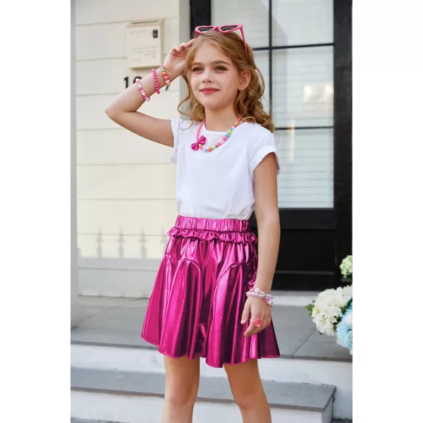 GRACE KARIN Girls Metallic Skirts Fashion Party Ruffle Skirt for Girls Size 512Rose Red