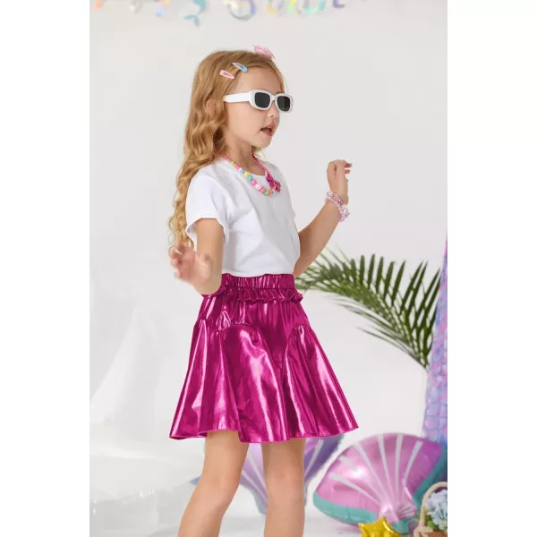 GRACE KARIN Girls Metallic Skirts Fashion Party Ruffle Skirt for Girls Size 512Rose Red