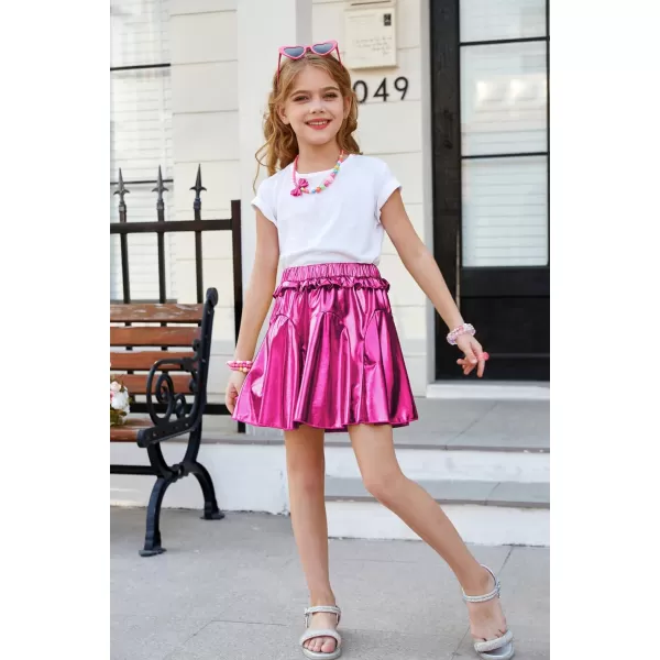 GRACE KARIN Girls Metallic Skirts Fashion Party Ruffle Skirt for Girls Size 512Rose Red