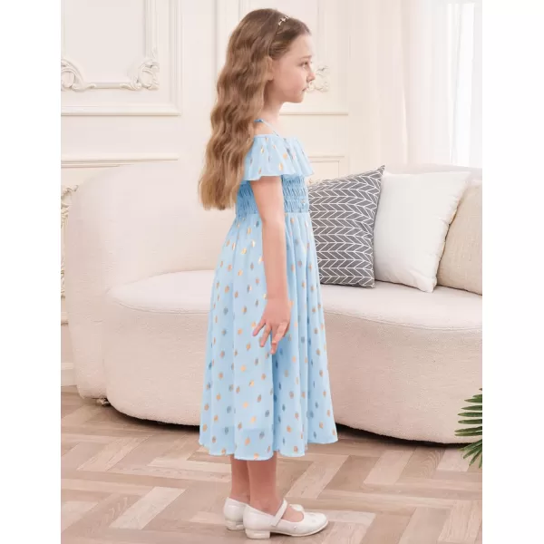 GRACE KARIN Girls Off Shoulder Dress Sleeveless Ruffle Spaghetti Straps Smocked ALine Chiffon Dress 512YLight Blue