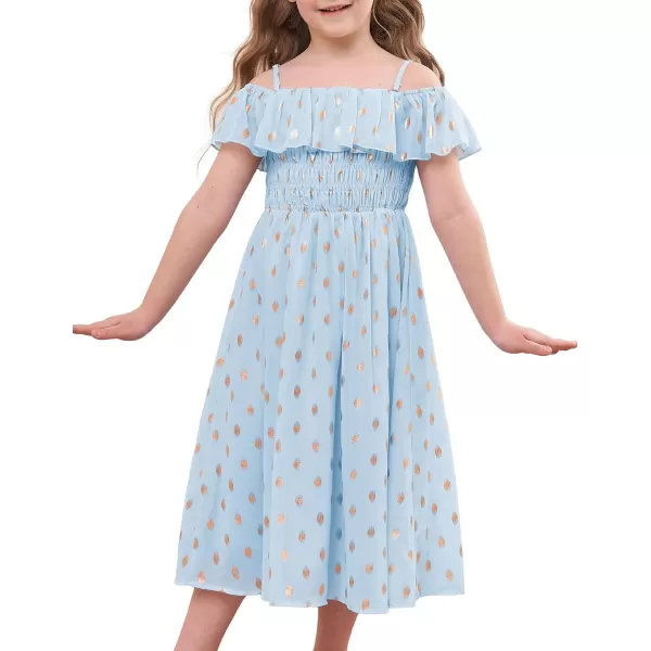 GRACE KARIN Girls Off Shoulder Dress Sleeveless Ruffle Spaghetti Straps Smocked ALine Chiffon Dress 512YLight Blue