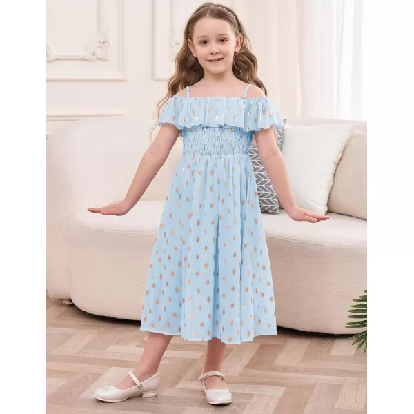 GRACE KARIN Girls Off Shoulder Dress Sleeveless Ruffle Spaghetti Straps Smocked ALine Chiffon Dress 512YLight Blue