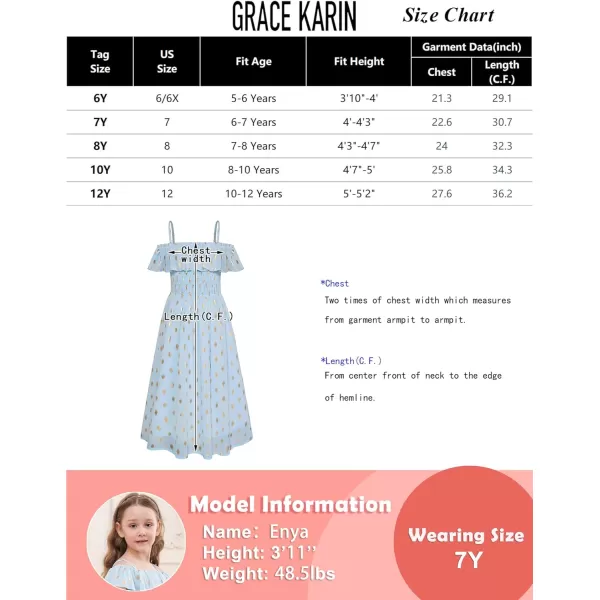 GRACE KARIN Girls Off Shoulder Dress Sleeveless Ruffle Spaghetti Straps Smocked ALine Chiffon Dress 512YLight Blue