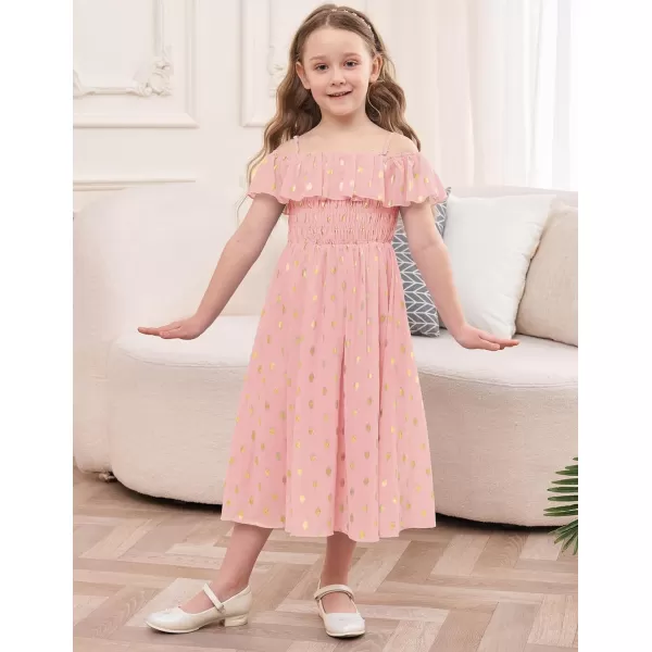 GRACE KARIN Girls Off Shoulder Dress Sleeveless Ruffle Spaghetti Straps Smocked ALine Chiffon Dress 512YLight Pink