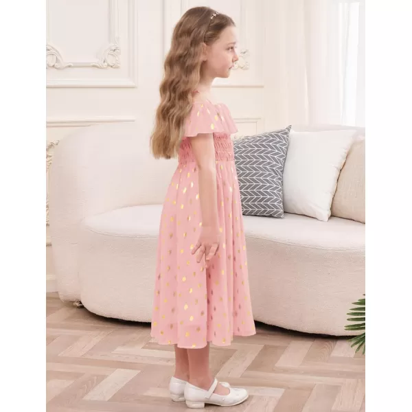 GRACE KARIN Girls Off Shoulder Dress Sleeveless Ruffle Spaghetti Straps Smocked ALine Chiffon Dress 512YLight Pink