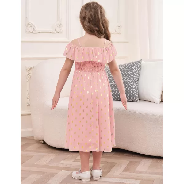 GRACE KARIN Girls Off Shoulder Dress Sleeveless Ruffle Spaghetti Straps Smocked ALine Chiffon Dress 512YLight Pink