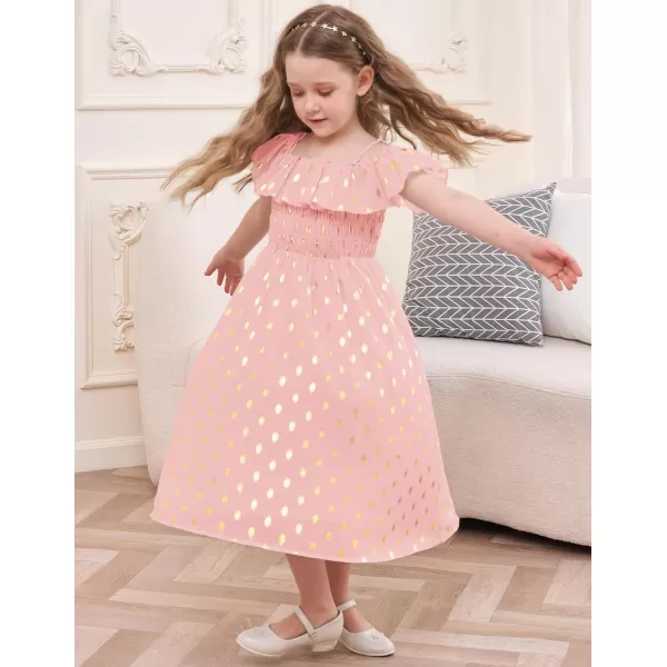 GRACE KARIN Girls Off Shoulder Dress Sleeveless Ruffle Spaghetti Straps Smocked ALine Chiffon Dress 512YLight Pink