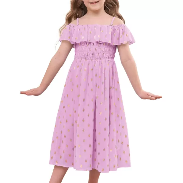 GRACE KARIN Girls Off Shoulder Dress Sleeveless Ruffle Spaghetti Straps Smocked ALine Chiffon Dress 512YPurple