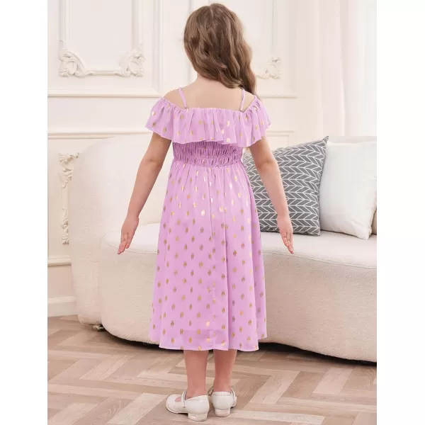 GRACE KARIN Girls Off Shoulder Dress Sleeveless Ruffle Spaghetti Straps Smocked ALine Chiffon Dress 512YPurple