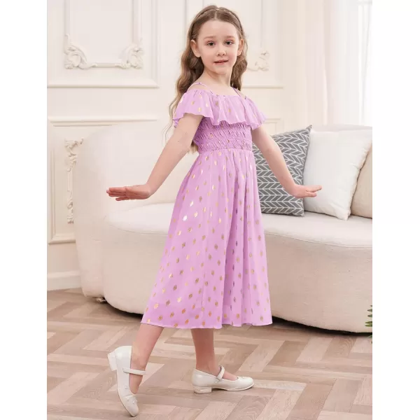 GRACE KARIN Girls Off Shoulder Dress Sleeveless Ruffle Spaghetti Straps Smocked ALine Chiffon Dress 512YPurple