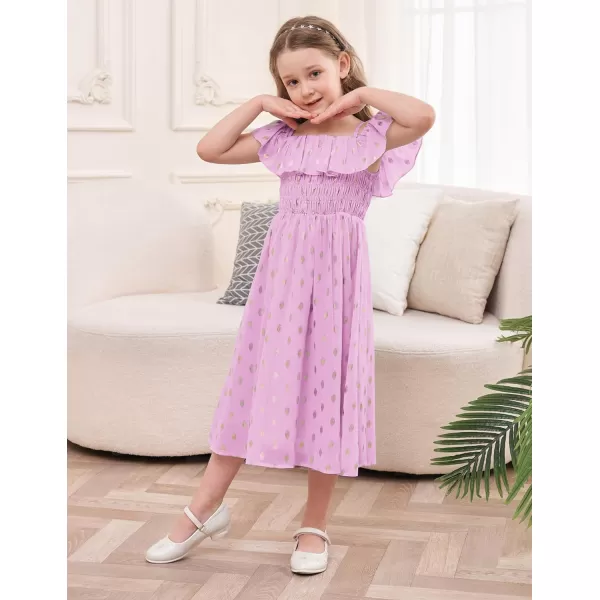 GRACE KARIN Girls Off Shoulder Dress Sleeveless Ruffle Spaghetti Straps Smocked ALine Chiffon Dress 512YPurple