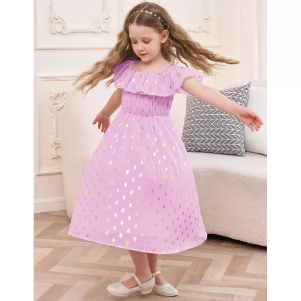 GRACE KARIN Girls Off Shoulder Dress Sleeveless Ruffle Spaghetti Straps Smocked ALine Chiffon Dress 512YPurple