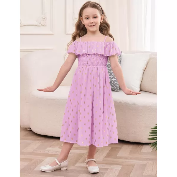 GRACE KARIN Girls Off Shoulder Dress Sleeveless Ruffle Spaghetti Straps Smocked ALine Chiffon Dress 512YPurple