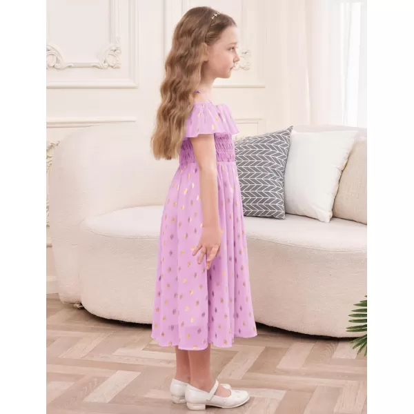 GRACE KARIN Girls Off Shoulder Dress Sleeveless Ruffle Spaghetti Straps Smocked ALine Chiffon Dress 512YPurple