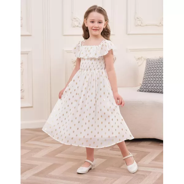 GRACE KARIN Girls Off Shoulder Dress Sleeveless Ruffle Spaghetti Straps Smocked ALine Chiffon Dress 512YWhite