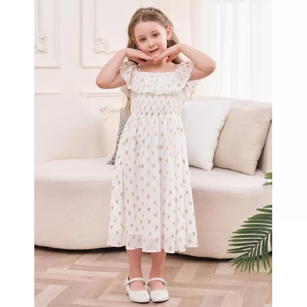 GRACE KARIN Girls Off Shoulder Dress Sleeveless Ruffle Spaghetti Straps Smocked ALine Chiffon Dress 512YWhite