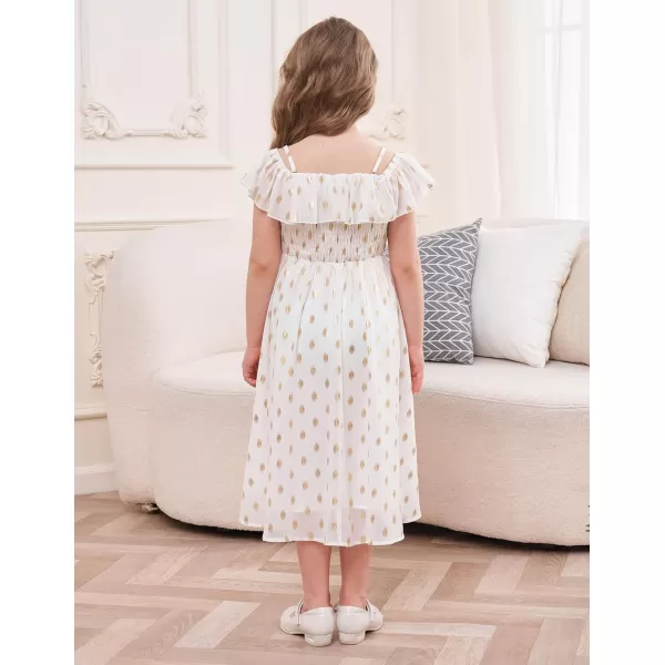 GRACE KARIN Girls Off Shoulder Dress Sleeveless Ruffle Spaghetti Straps Smocked ALine Chiffon Dress 512YWhite