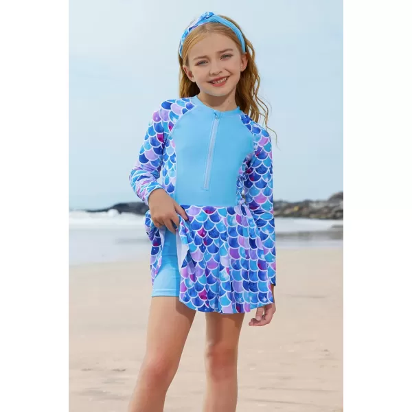 GRACE KARIN Girls One Piece Swimsuit Girls Long Sleeve Rash Guard Bathing Suit for 512YBlue Mermaid