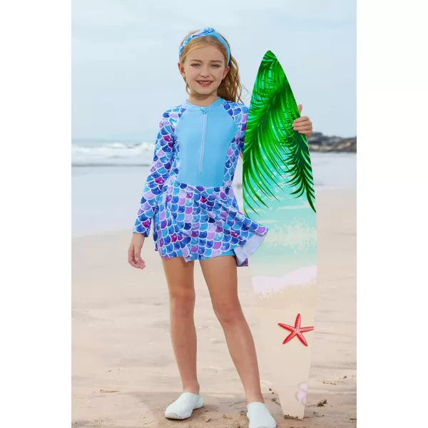 GRACE KARIN Girls One Piece Swimsuit Girls Long Sleeve Rash Guard Bathing Suit for 512YBlue Mermaid