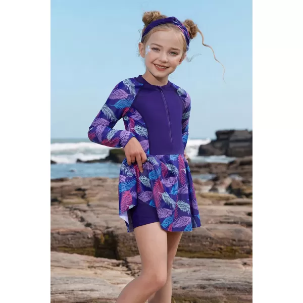 GRACE KARIN Girls One Piece Swimsuit Girls Long Sleeve Rash Guard Bathing Suit for 512YFeather