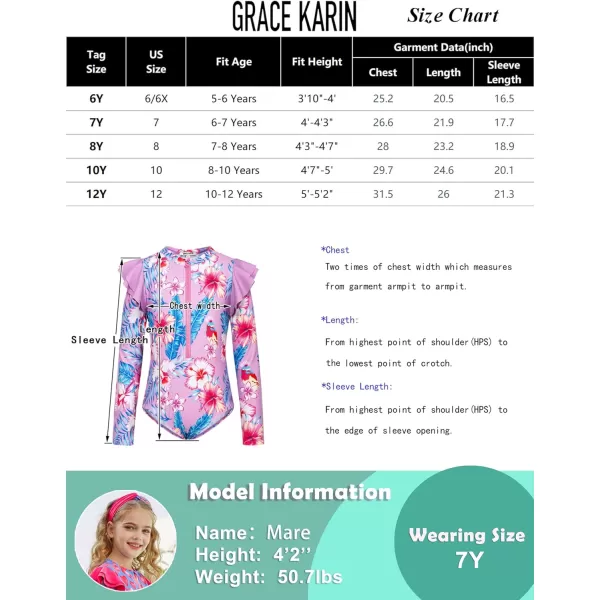 GRACE KARIN Girls One Piece Swimsuit Long Sleeve Rash Guard Swimwear Ruffle Bathing Suit 512YHeart